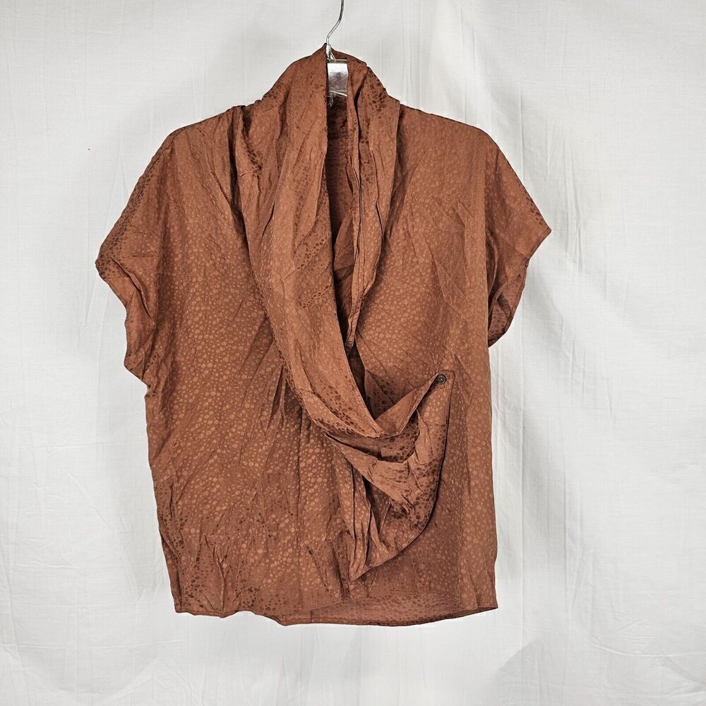 Mango Suit Blusa Luna Nwt US Women's Size 2  Rust Orange Faux Wrap Blouse